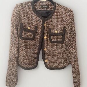 BCBG Women's Tweed Blazer - navy and tweed with Gold Buttons new